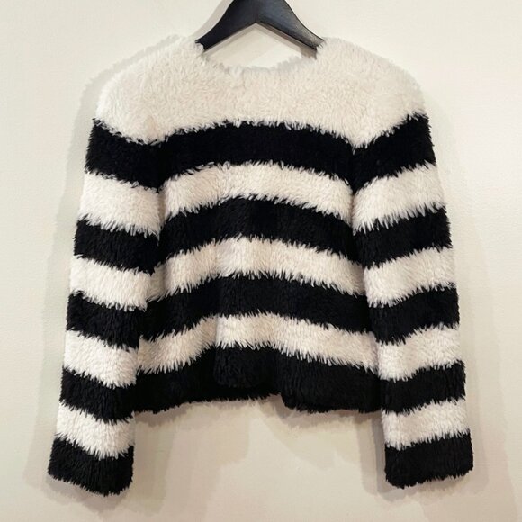 Last Chance! New Alice + Olivia Fawn Striped Faux Fur Jacket Black White M $395 - Picture 4 of 8